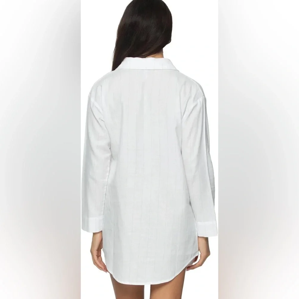 Felina Women's Mirielle Oversized Cotton Poplin Sleep Shirt NWT Size M - Picture 2 of 3